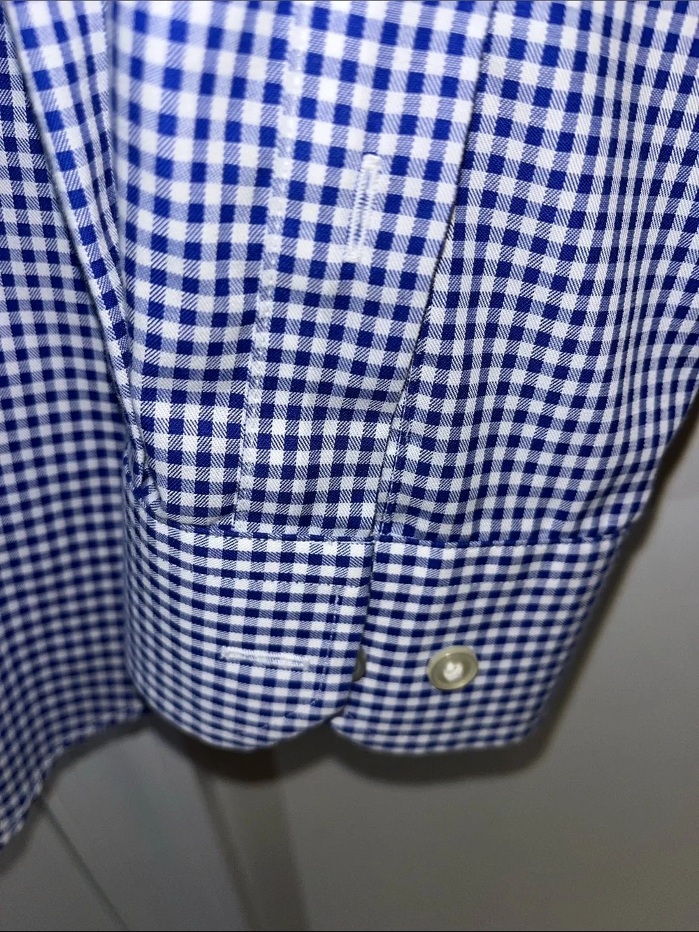 Blue White Non Iron Gingham Check Plaid Banana Republic LS Shirt L STD Fit Men’s